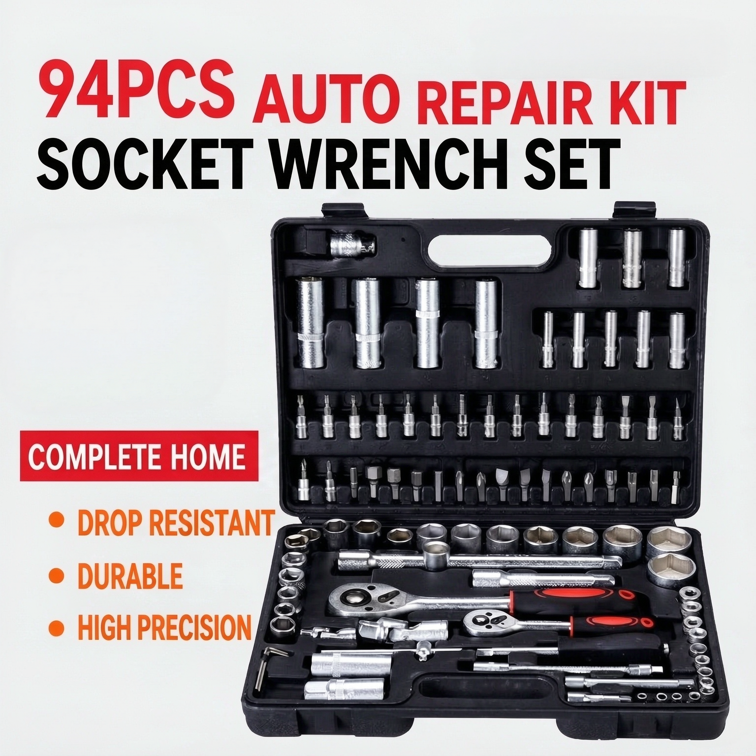 46-Piece 1/4" Drive Ratchet Socket Set – Metric Hand Tool Kit for Auto Repair, Garage & Roadside Maintenance - Image 2