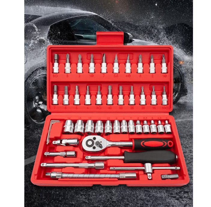 46-Piece 1/4" Drive Ratchet Socket Set – Metric Hand Tool Kit for Auto Repair, Garage & Roadside Maintenance - Image 4