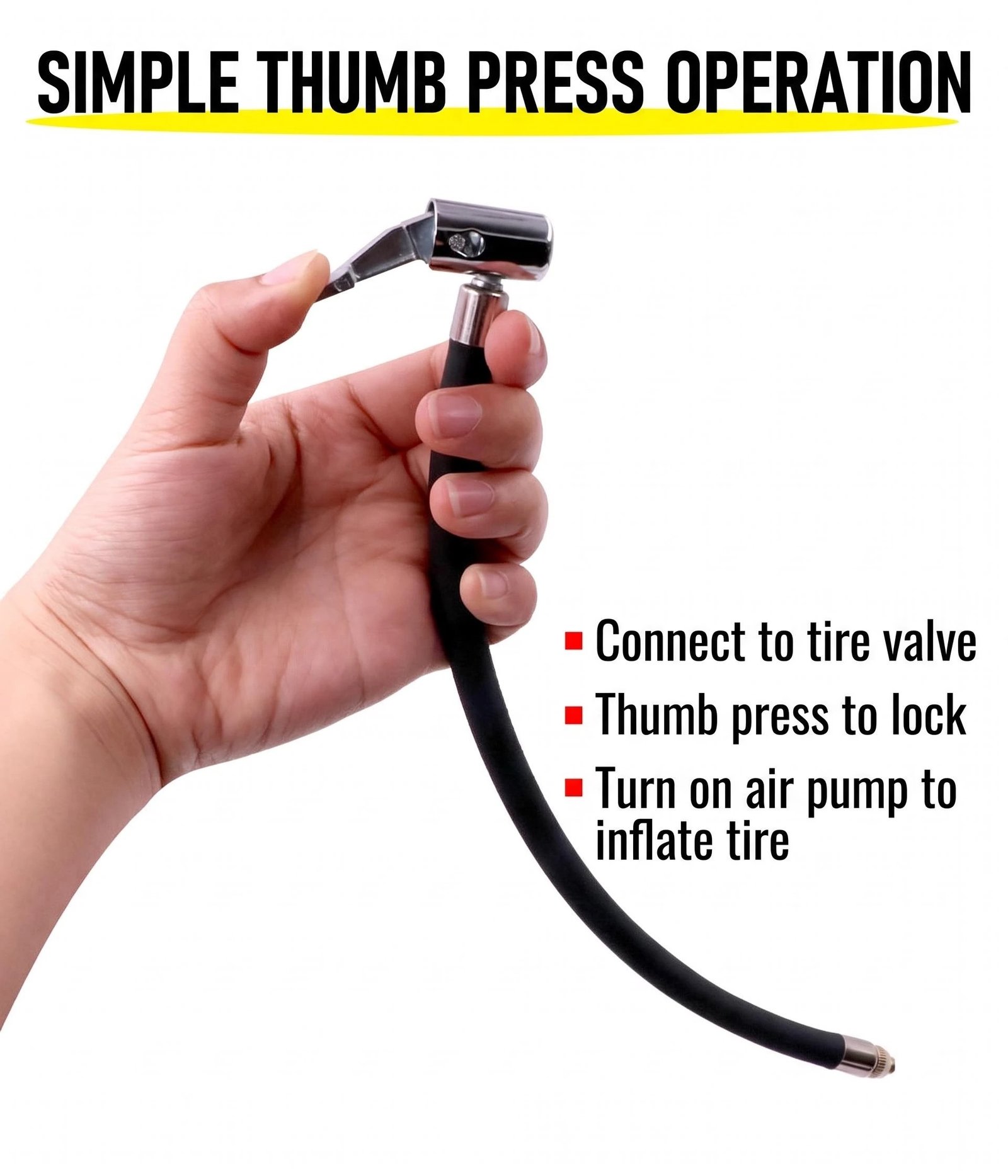 Portable Tire Inflator Extension Hose – Iron Clip-On Schrader Chuck, M6 Male Pump Thread, Rubber Air Line - Image 5