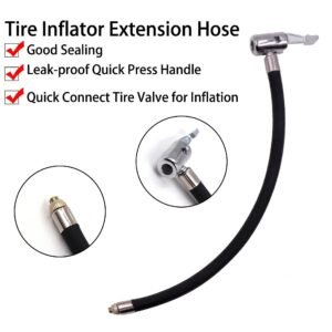 Portable Tire Inflator Extension Hose – Iron Clip-On Schrader Chuck, M6 Male Pump Thread, Rubber Air Line