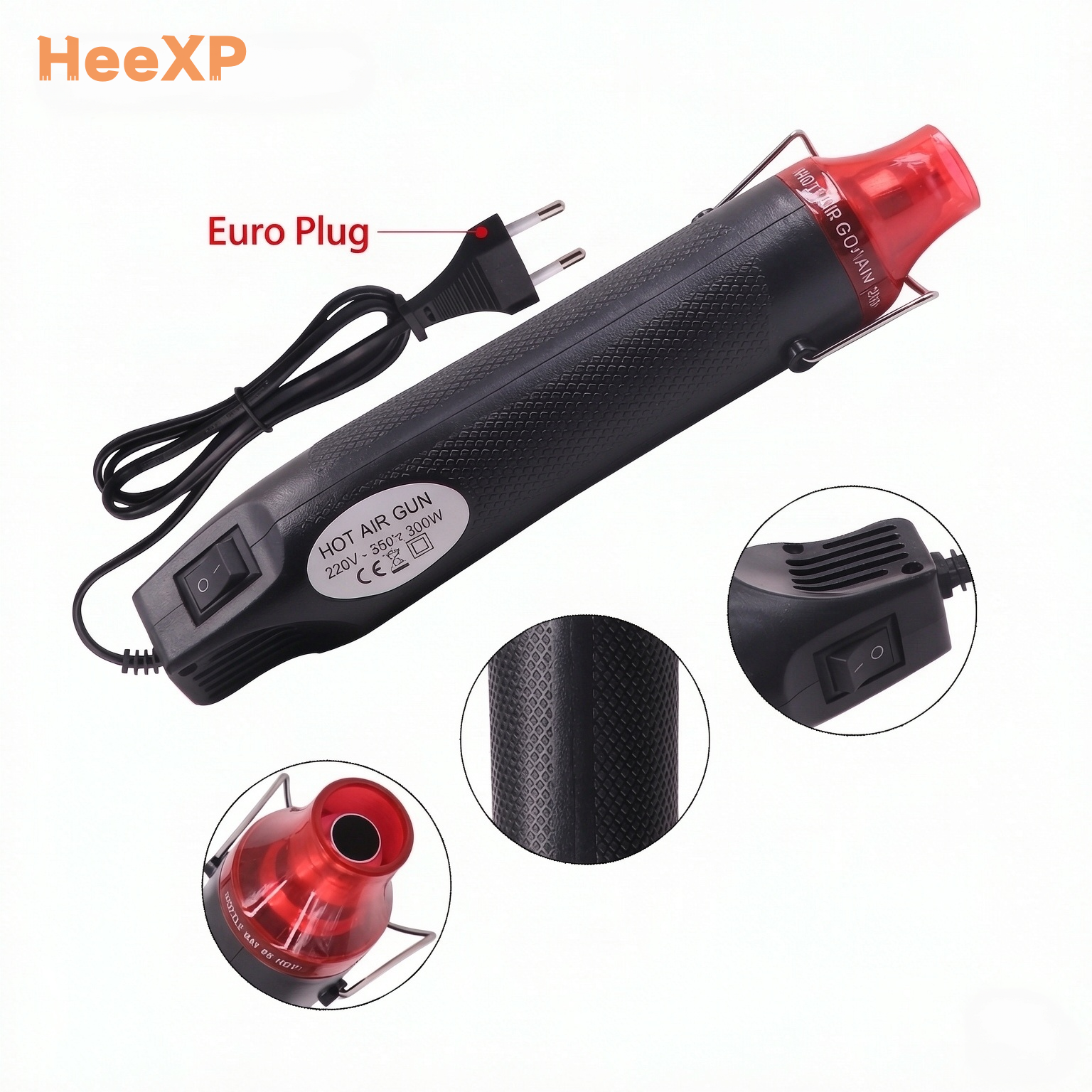 DIY Round-Plug Heat Gun – for Vinyl Wrap Edges, Heat Shrink, Polymer Clay & Embossing Powder, Multi-Country Plug, Multiple Colors